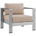 Modway Shore Outdoor Patio Aluminum Armchair, Silver and Beige EEI-2266-SLV-BEI